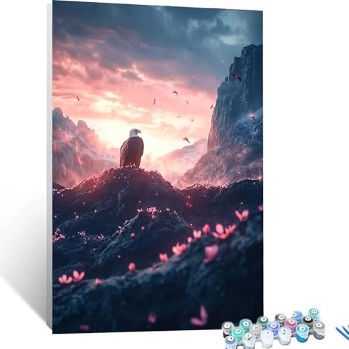 XELIETOO Malen Nach Zahlen Erwachsene Adler, Malen Nach Zahlen auf Leinwand mit Pinsel und Acrylfarben set 60x80cm, Diy Bastelset Erwachsene Berg, für Deko Wohnzimmer und Geschenke für Frauen 5712 von XELIETOO