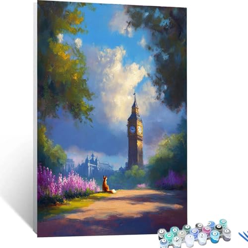 XELIETOO Malen Nach Zahlen Erwachsene Big Ben, Malen Nach Zahlen auf Leinwand mit Pinsel und Acrylfarben set 40x55cm, Diy Bastelset Erwachsene Fuchs, für Deko Wohnzimmer und Geschenke für Frauen 1085 von XELIETOO