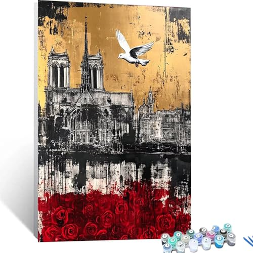 XELIETOO Malen Nach Zahlen Erwachsene Blume, Malen Nach Zahlen auf Leinwand mit Pinsel und Acrylfarben set 40x55cm, Diy Bastelset Erwachsene Stadt, für Deko Wohnzimmer und Geschenke für Frauen 1071 von XELIETOO