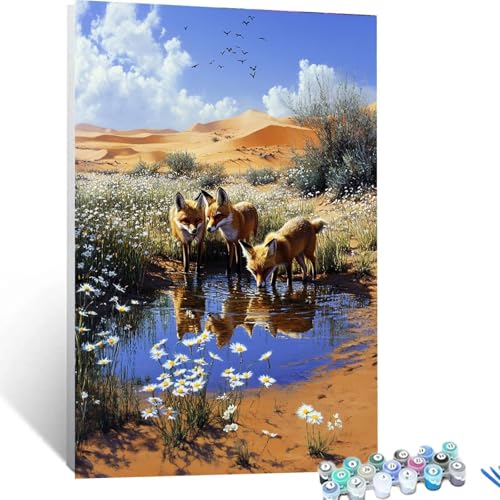 XELIETOO Malen Nach Zahlen Erwachsene Füchse, Malen Nach Zahlen auf Leinwand mit Pinsel und Acrylfarben set 40x55cm, Diy Bastelset Erwachsene Blume, für Deko Wohnzimmer und Geschenke für Frauen 1824 von XELIETOO