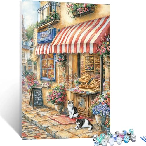 XELIETOO Malen Nach Zahlen Erwachsene Katzen, Malen Nach Zahlen auf Leinwand mit Pinsel und Acrylfarben set 40x55cm, Diy Bastelset Erwachsene Blume, für Deko Wohnzimmer und Geschenke für Frauen 2763 von XELIETOO