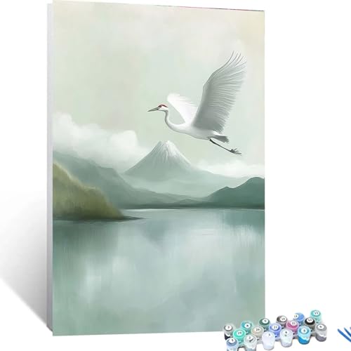 XELIETOO Malen Nach Zahlen Erwachsene Kraniche, Malen Nach Zahlen auf Leinwand mit Pinsel und Acrylfarben set 40x55cm, Diy Bastelset Erwachsene Berg, für Deko Wohnzimmer und Geschenke für Frauen 9604 von XELIETOO