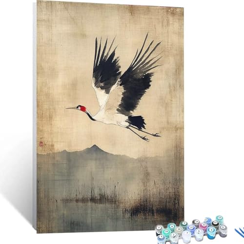 XELIETOO Malen Nach Zahlen Erwachsene Kraniche, Malen Nach Zahlen auf Leinwand mit Pinsel und Acrylfarben set 40x55cm, Diy Bastelset Erwachsene Tier, für Deko Wohnzimmer und Geschenke für Frauen 2936 von XELIETOO