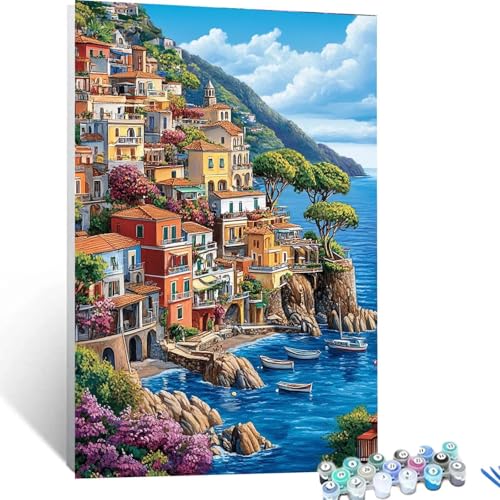 XELIETOO Malen Nach Zahlen Erwachsene See, Malen Nach Zahlen auf Leinwand mit Pinsel und Acrylfarben set 100x135cm, Diy Bastelset Erwachsene Stadt, für Deko Wohnzimmer und Geschenke für Frauen 7402 von XELIETOO