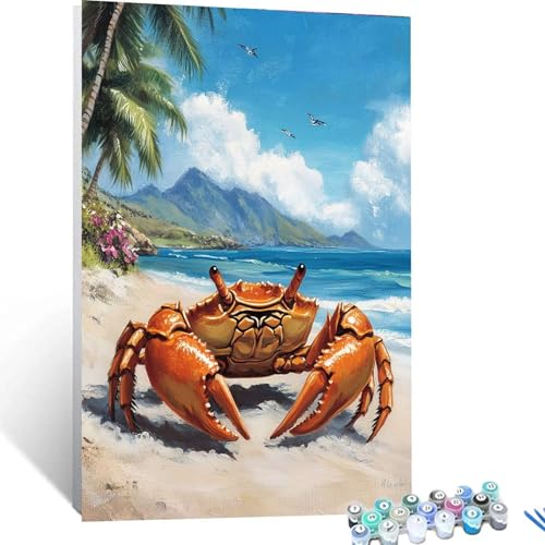 XELIETOO Malen Nach Zahlen Erwachsene Strand, Malen Nach Zahlen auf Leinwand mit Pinsel und Acrylfarben set 30x40cm, Diy Bastelset Erwachsene Krabbe, für Deko Wohnzimmer und Geschenke für Frauen 7241 von XELIETOO