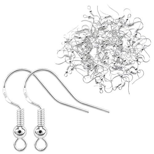 XENQITO 60 Stück Silber Ohrring Haken ohrhaken Versilberte Ohrringhaken Hypoallergene Ohrhaken Ohrringe Zubehör mit Perlen und Spule für DIY Earrings, Jewellery Craft Accessories von XENQITO