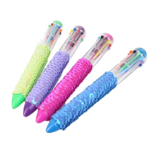 4 x 10-in-1 mehrfarbiger Kugelschreiber, einziehbarer Kugelschreiber, 0,7 mm, Shuttle-Stift, Schreibstift, Büro- und Schulbedarf, 4 Stück, 10-in-1 einziehbarer Kugelschreiber, mehrfarbiger von XEYYHAS