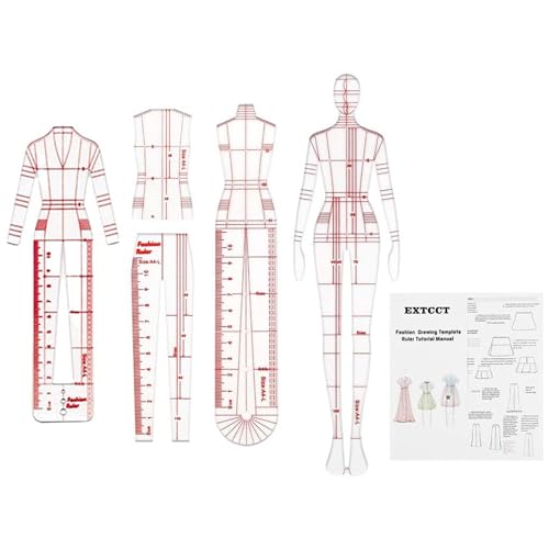 XFUYI 4 Stück Schneiderpuppen-Nähschablonen-Lineal, Mode-Skizzen-Lineal zum Schneidern, Entwerfen, Zeichnen von XFUYI