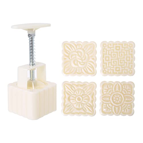 XFUYI 4 Stück quadratische Handpressstempel Mondkuchen-Dekorationsform 100 g Werkzeug aus Kunststoff von XFUYI