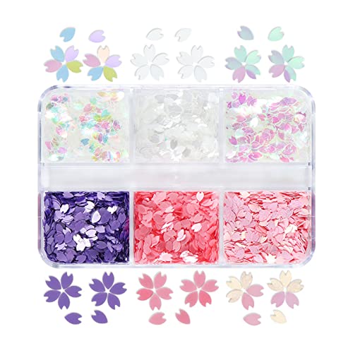 XFUYI 6 Gitter Boxed Mixed Blossom Petal Maniküre Dekorative Pailletten Künstliche Wimpern Dekorative Pailletten für Frauen Haustier von XFUYI