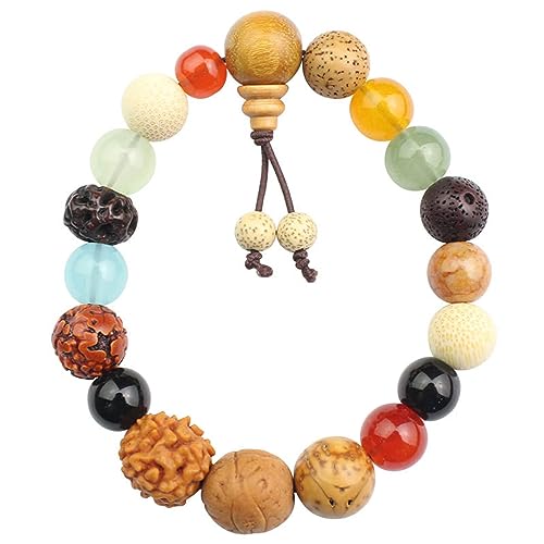 XFUYI Armbänder aus elastischem Seil 18 Arten von Perlen Unisex verstellbar Natursamen Gebets- und Yoga-Armbänder Schmuck aus Naturstein von XFUYI