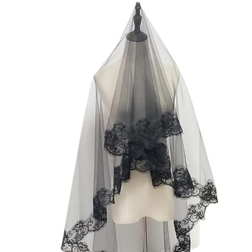 XFUYI Einlagiger Mantilla-Hochzeitsschleier für Frauen und Mädchen Stickerei floraler Spitzenbesatz für Netzstoff von XFUYI