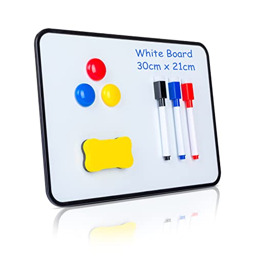 XFZY Whiteboard Magnetwand, A4-Format Magnettafel Magnetwand, doppelseitige Whiteboard Trocken abwischbare,mit 3 White board Stifte, 3 Magnete and 1 Radiergummi，für Büro，Haus und Schule 30x21cm von XFZY