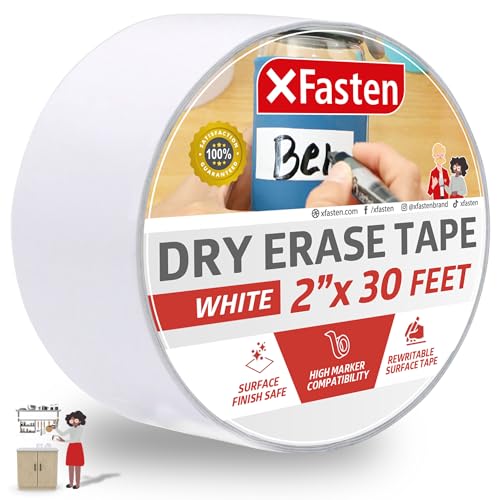 XFasten Whiteboard-Klebeband, trocken abwischbar, 5,1 cm x 9,1 m, weiß, schmierfrei und reibt nicht unnötig ab, weißes Marker-Band von XFasten