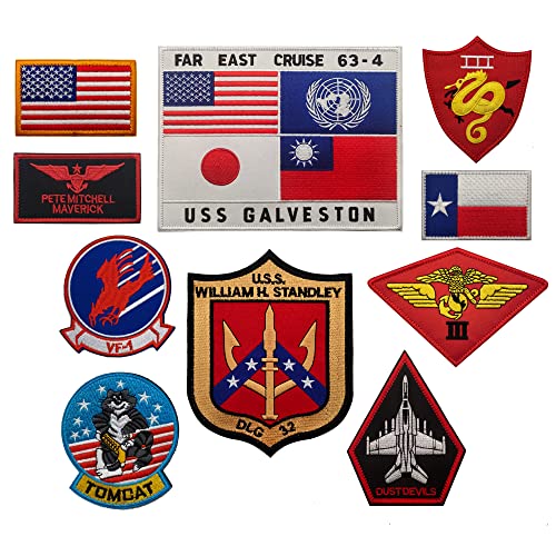 10 Stück Fernost Cruise United States Navy Top Gun Maverick Applikation Patches Dust Devils VF-1 Tom Cat Naval Aviator Pilot Wings US Naval Aviator Embroidered Applikation Patch von APBVIHL