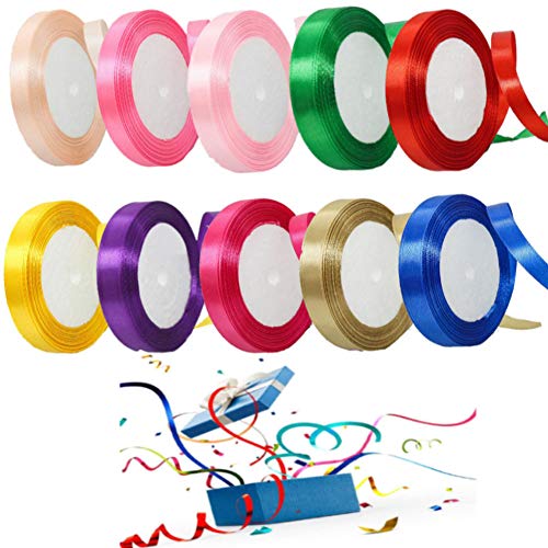 10 Stück Satinband,10mm Breit geschenkband satin,Geschenkband set Schleifenband bastelband Ringelband für Weihnachten Geschenkverpackung Hochzeit und Weihnachtsdekoration Party von OUOQI