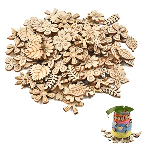 300 Stück Holzverzierungen Holzscheiben Deko klein Holzherz zum Basteln, Streu Deko Tischdeko Holzornament, Holzblumen und Blätter für Dekoration, Handwerk, DIY, Hochzeit, Party von XGAGHB