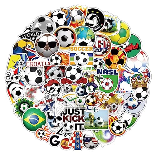 Fußball Aufkleber, 50 Stück Sport Fußball Sticker, Wasserdichte Wasserflaschen Aufkleber, Fussball Geschenke Jungen Football Vinyl Sticker für Scrapbooking Laptop von XGAGHB