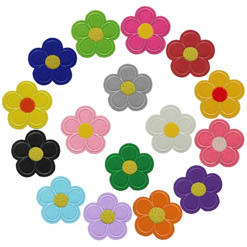 XGNG 48 x Blumen-Aufnäher zum Aufbügeln, Sonnenblumen-Aufnäher, bestickte Applikation, Nähflicken für Kleidung, Reparatur und Dekoration, DIY Handwerk von XGNG