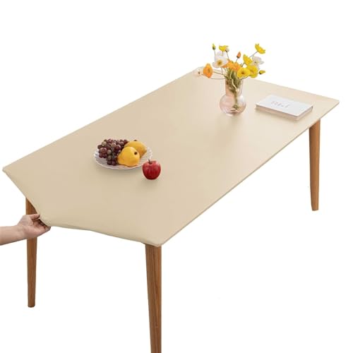 XHDZSW Tischdecke, Rechteckige Angepasste Tischdecke, PU-Leder Elastische Tischdecke, Elastische Tischdecke Abwischbare Tischdecke, Küche Und Esszimmer Tischdecke (Cremefarben,80X140cm) von XHDZSW