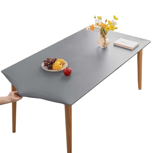 XHDZSW Tischdecke, Rechteckige Angepasste Tischdecke, PU-Leder Elastische Tischdecke, Elastische Tischdecke Abwischbare Tischdecke, Küche Und Esszimmer Tischdecke (Hellgrau,60X120cm) von XHDZSW