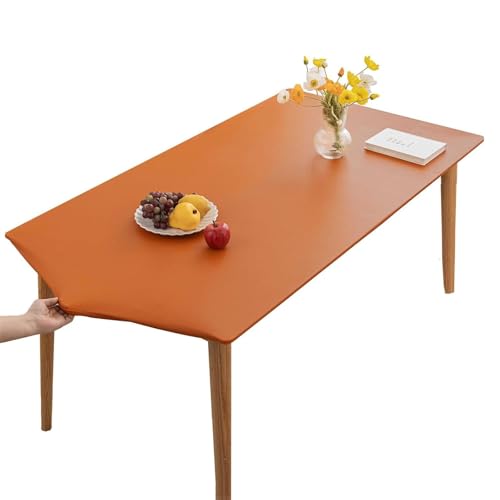 XHDZSW Tischdecke, Rechteckige Angepasste Tischdecke, PU-Leder Elastische Tischdecke, Elastische Tischdecke Abwischbare Tischdecke, Küche Und Esszimmer Tischdecke (Orange Farbe,90X140cm) von XHDZSW