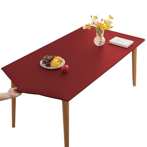 XHDZSW Tischdecke, Rechteckige Angepasste Tischdecke, PU-Leder Elastische Tischdecke, Elastische Tischdecke Abwischbare Tischdecke, Küche Und Esszimmer Tischdecke (Tiefrot,60x60cm) von XHDZSW