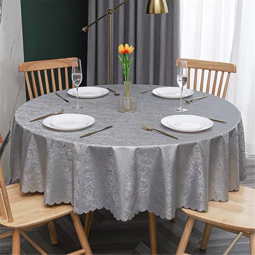 Tischdecke Rund, Jacquard Tischdecke, Wasserabweisend Abwischbar Fleckschutz Tischtuch Deko Table Cloth Wachstuch, Für Küche Esszimmer Haus Tischdekoration (Grau,100cm) von XHDZSW