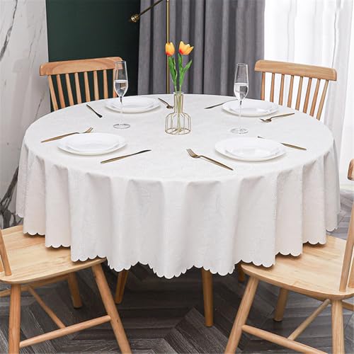 Tischdecke Rund, Jacquard Tischdecke, Wasserabweisend Abwischbar Fleckschutz Tischtuch Deko Table Cloth Wachstuch, Für Küche Esszimmer Haus Tischdekoration (Weiß,100cm) von XHDZSW