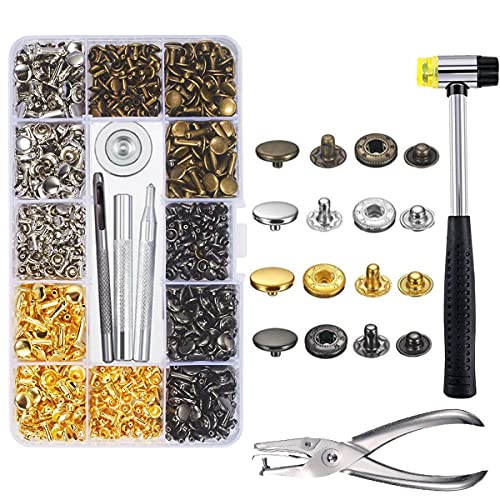 XHSP 120 Sets robustes Leder-Druckknöpfe-Set mit Hammerstanzer, 12 mm Metallknopf-Druckknöpfe mit 4 Setter-Werkzeugen, 4 farbige Lederknöpfe für Kleidung, Jacken, Jeans, Taschen XHSP 120 Sets robustes Leder-Druckknöpfe-Set mit Hammerstanzer, 12 mm Metallknopf-Druckknöpfe mit 4 Setter-Werkzeugen, 4 farbige Lederknöpfe für Kleidung, Jacken, Jeans, Taschen von XHSP