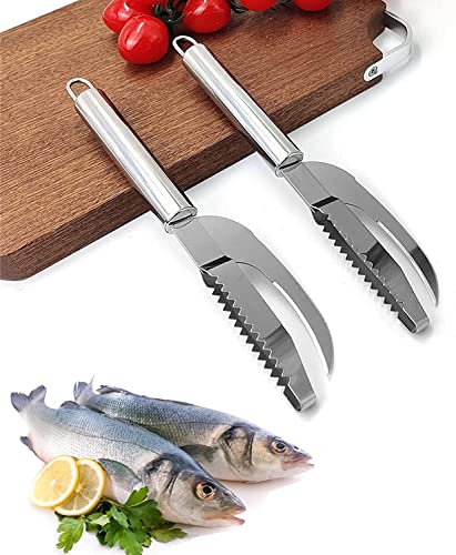 2 Stück Edelstahl 3 in 1 Fischschlundmesser,Fischschuppenmesser schneiden/schaben/Graben 3 in 1,Multifunktions-Fish Peeler Scaler mit Sägezahn,Einfachen Entfernen von Fischschuppen. von XHSYTC