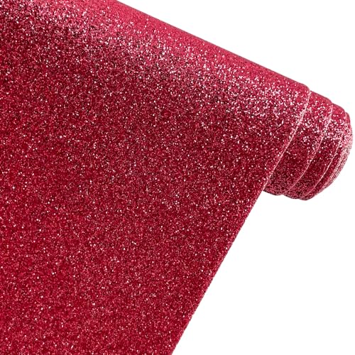 XHT 30 x 135 cm Glitzer Pailletten Kunstleder, Glitzerstoff Zuschnitt, Glitzernder Stoff für DIY-Basteln und Nähen. (Feiner Rot) von XHT