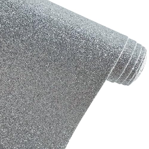 XHT 30 x 135 cm Glitzer Pailletten Kunstleder, Glitzerstoff Zuschnitt, Glitzernder Stoff für DIY-Basteln und Nähen. (Feiner Silber) von XHT