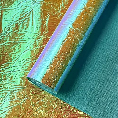 XHT Holografischer Kunstlederstoff, 30 x 135 cm, schillerndes synthetisches PU-Leder für Handtaschen, Brieftaschen, Herstellung von DIY-Handwerk, Goldgrün von XHT