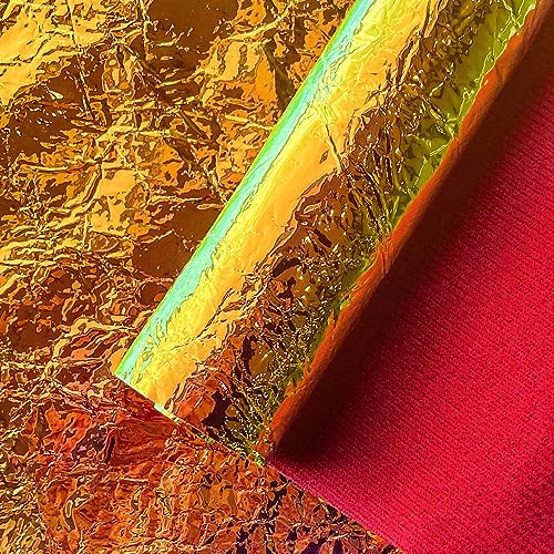 XHT Holografischer Kunstlederstoff, 30 x 135 cm Schillerndes synthetisches PU-Leder für Handtaschen Brieftaschen Herstellung DIY Kunsthandwerk, Gelbgold von XHT