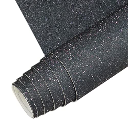 XHT Schwarzer superfeiner Glitzer-Kunstleder-Stoff, 30 x 135 cm, glänzendes PU-Leder für DIY-Schleifen, Schmuck, handgefertigtes Zubehör von XHT