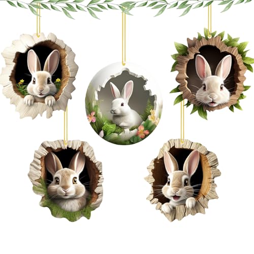 Osteranhänger Hase, 5 Stück Osterschmuck zum Aufhängen, Osterdeko Zum Aufhängen, Acryl Anhänger Ostern, Osterhase Deko, Osterhase Anhänger für Ostern Deko und Geschenk von XIABYAYU