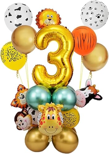 XIABYAYU 24Pcs Dschungel Geburtstag Deko 3 Jahre, Luftballons Waldtiere 3. Geburtstag, Deko 3 Geburtstag Tiere, Luftballon Deko 3 Jahre, Dschungel Tiere Geburtstag Deko 3 Jahre Junge und Mädchen von XIABYAYU