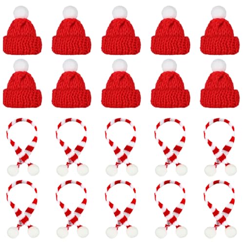 XIABYAYU Mini Weihnachtsmütze, 20 Stück Nikolausmütze Klein, Mini Weihnachten Schal, Weinflasche Strickschal, Kleine Weihnachtsmütze, Mini Strickmütze für Weinflasche, Puppenhaus von XIABYAYU