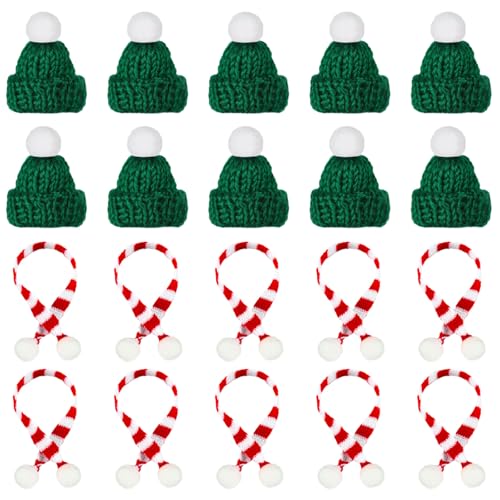 XIABYAYU Mini Weihnachtsmütze, 20 Stück Nikolausmütze Klein, Mini Weihnachten Schal, Weinflasche Strickschal, Kleine Weihnachtsmütze, Mini Strickmütze für Weinflasche, Puppenhaus von XIABYAYU