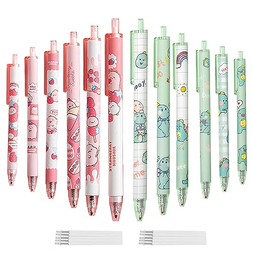 XIACIBDUS 12 Stück Einziehbare Gelschreiber, Niedlich Cartoon Gel Stifte mit 10 Stück Schwarze Nachfüllungen, Kawaii GelStift Set, 0.5mm Kugelschreiber für Büro Schule Zuhause von XIACIBDUS