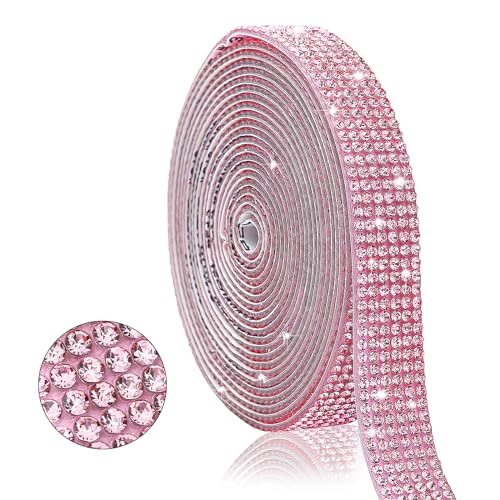 DIY Diamant Band, 270 CM Kristall Strass Diamant Band, Selbstklebende Kristall Strass, Glitzersteine Selbstklebend, Strassband Selbstklebend für Vasen, Notizbücher, Gepäck, Partys (Rosa) von XIAGAW