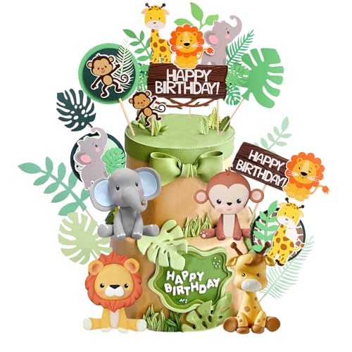 Tiere Geburtstag Tortendeko, 16 Stück Tiere Cake Topper, Zoo Dschungel Tortendeko, Dschungel Geburtstag Dekoration torte, Dschungel Tier Cupcake Topper, Tortendeko Kindergeburtstag von XIAGAW