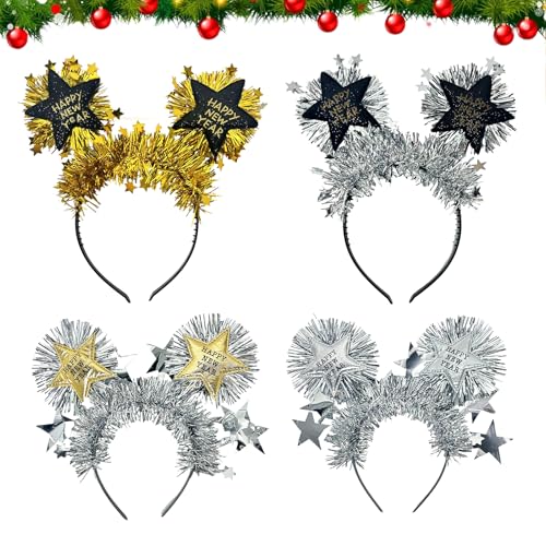 XIAGAW Silvester Haarreif, Happy New Year Stirnband, Happy New Year Haarreif, Silvester Haarschmuck, Happy New Year Kopfschmuck, Silvester Party Haarreif für Kinder und Erwachsene (4PCS) von XIAGAW