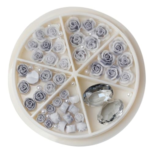 XIAHIOPT 3D-Blumen-Nagelanhänger, Rose, Nagelkunst, runde Perlen, Nagel-Charms, Nagel-Strasssteine für Nageldekorationen von XIAHIOPT