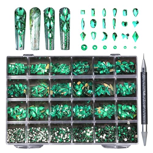 XIAHIOPT Kristall-Strass-Set, flache Rückseite, Glas-Nagel-Edelsteine, verschiedene Formen, AB-Strasssteine, Nagelanhänger für Nagelhandwerk von XIAHIOPT