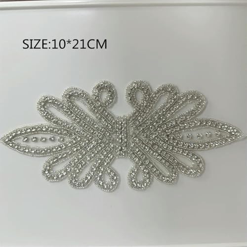 XIANGKANXUE 1 STK Silber Strass Applikation Blumen Patches Aufbügeln/Aufnähen auf Hochzeitskleid Accessoires Für Kleidung Dekoration von XIANGKANXUE