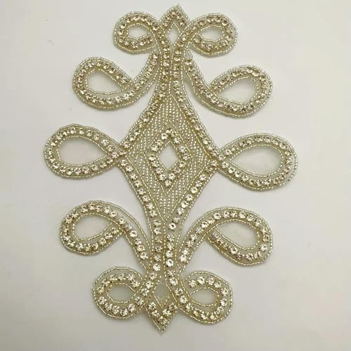 XIANGKANXUE 1 STK Silber Strass Applikation Blumen Patches Aufbügeln/Aufnähen auf Hochzeitskleid Accessoires Für Kleidung Dekoration von XIANGKANXUE