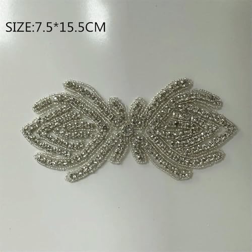 XIANGKANXUE 1 STK Silber Strass Applikation Blumen Patches Aufbügeln/Aufnähen auf Hochzeitskleid Accessoires Für Kleidung Dekoration von XIANGKANXUE