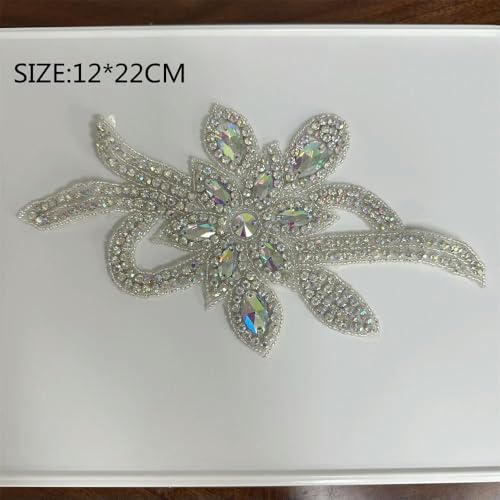 XIANGKANXUE 1 STK Silber Strass Applikation Blumen Patches Aufbügeln/Aufnähen auf Hochzeitskleid Accessoires Für Kleidung Dekoration von XIANGKANXUE